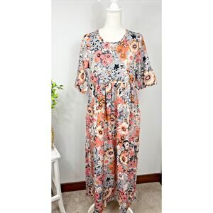 Women's Summer Dress with Sleeves Long Pink Floral Size Small Just Fashion NWT
